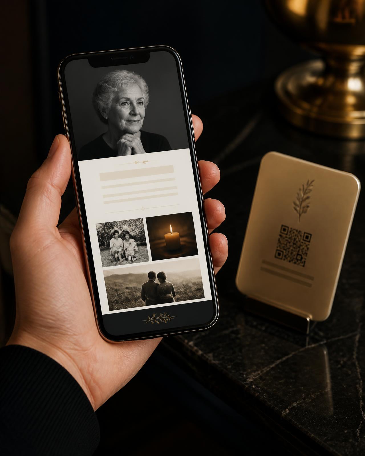 A phone displaying an Afterword memorial after scanning a keepsake